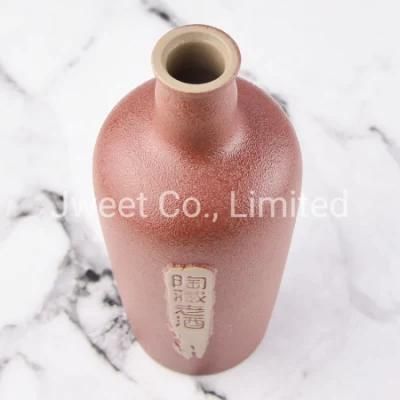 Factory Wholesale Round 500ml Ceramic Whisky Bottle Rough Surface