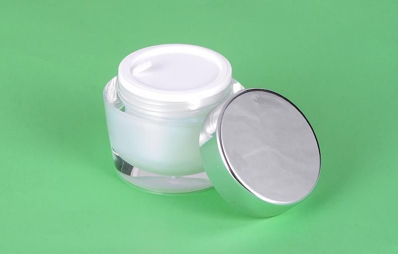 30g 50g White Elegant Acrylic Cream Jar for Skin Care Products with Silver Metalized Cap