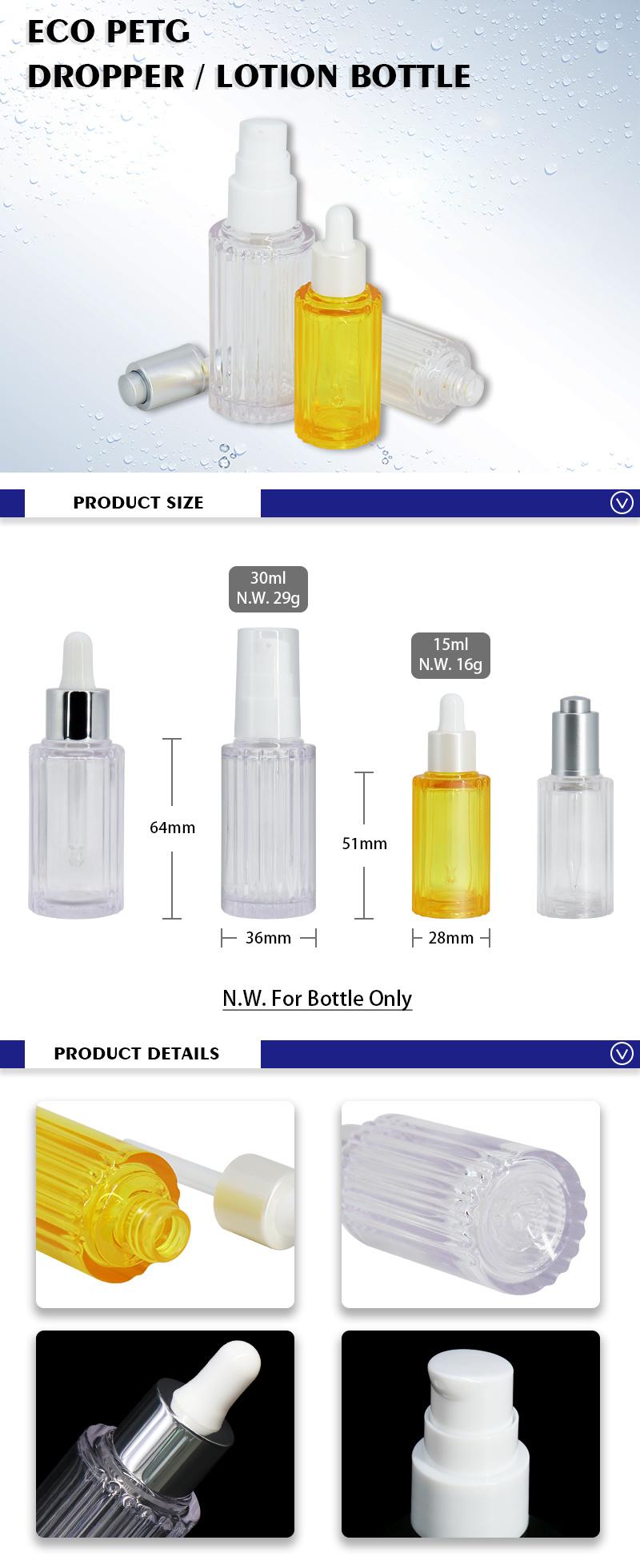 Hot Sale 15ml 30ml Empty Cosmetic Packaging Eco PETG Plastic Lotion or Dropper Bottle