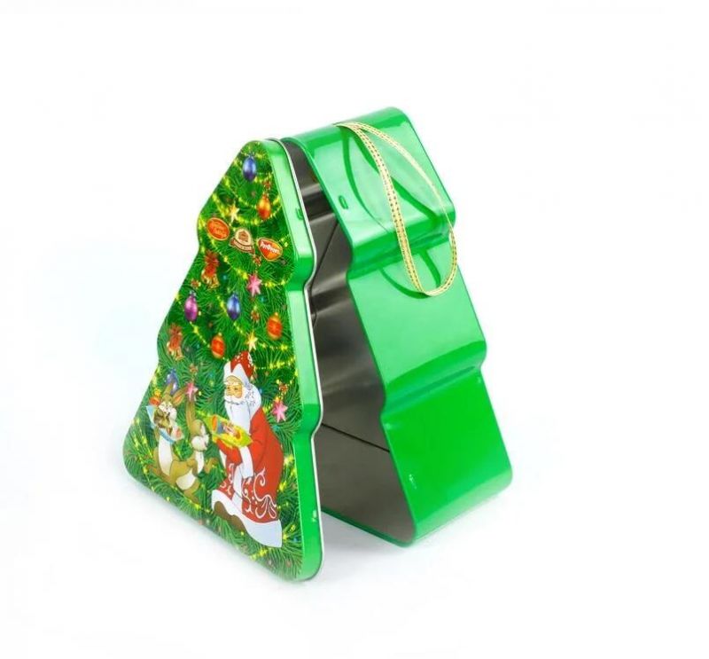Popular Christmas Tree Tin Box Metal Gift Box Candy Packing Box for Children