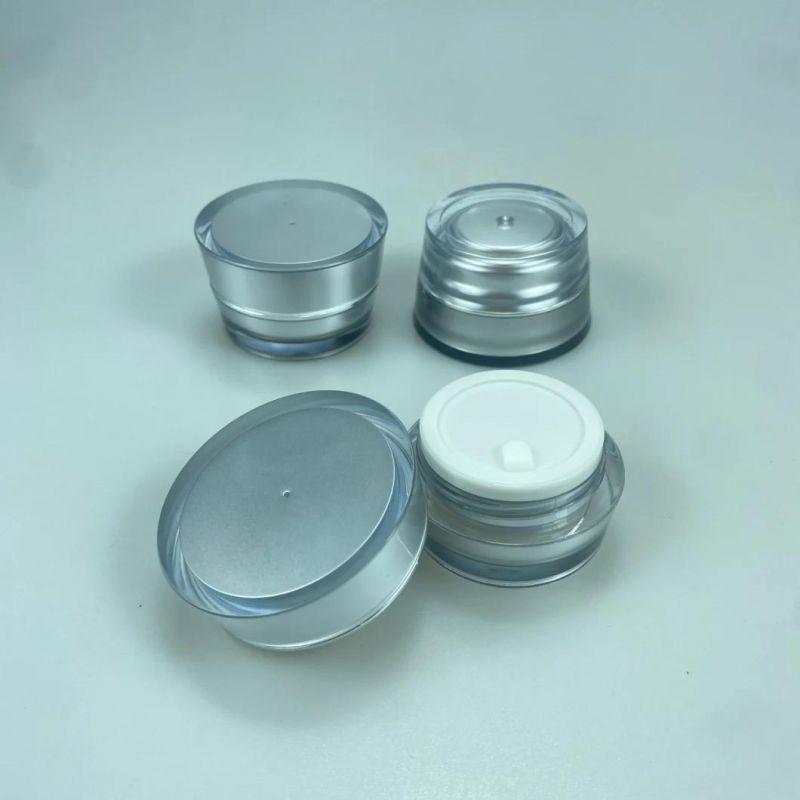 Empty Round High Quality Gold Acrylic Jar 5ml 10 Ml 15ml 30grams 30 Ml 50ml Silver Cosmetic Container Pot