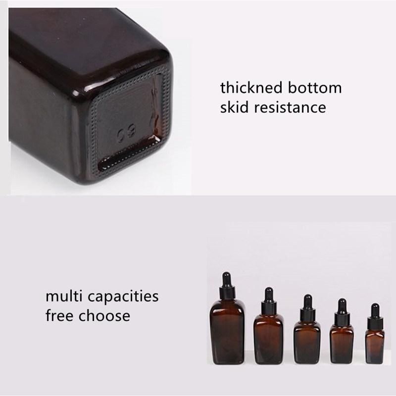 Square Amber Dropper Bottle Brown Glass Bottle Serum Bottle 30ml
