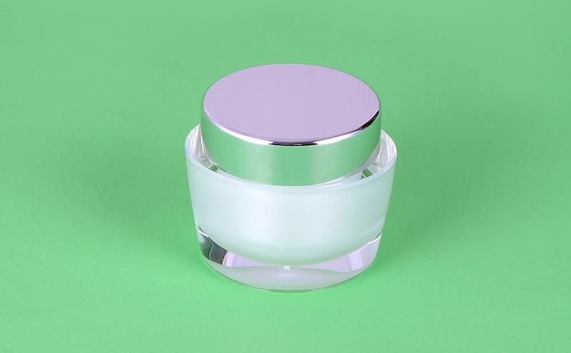 30g 50g White Elegant Acrylic Cream Jar for Skin Care Products with Silver Metalized Cap