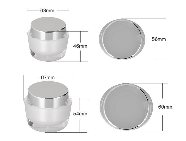 30g 50g White Elegant Acrylic Cream Jar for Skin Care Products with Silver Metalized Cap