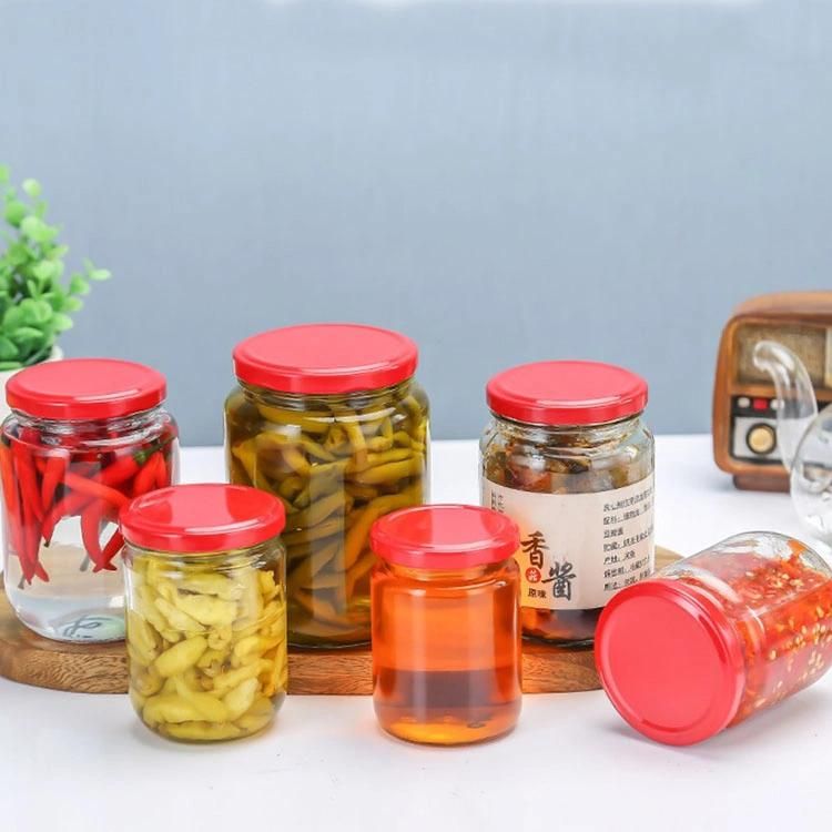 12oz 8oz 16oz Stocked Round Clear Cylinder Wide Mouth Herb Honey Glass Food Storage Jar with Screw Airtight Lid