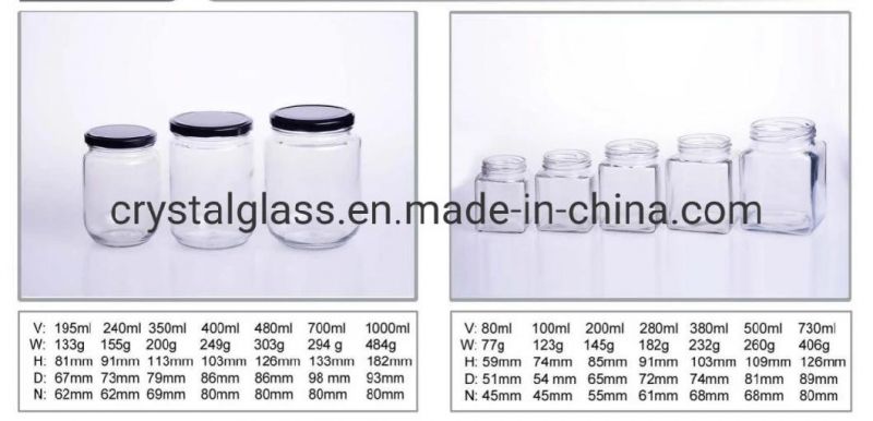 Factory Hot Sale Glass Mason Jar Jam Jar Honey Jar with Meta Lid 500ml/300ml/100ml
