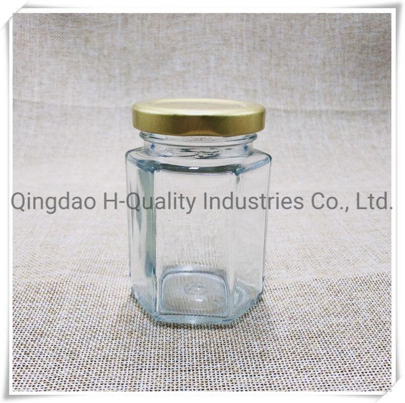 Six-Sided Glass Bottle, Honey Bottle, Pickles Bottle, Coffee Bottle with Cap