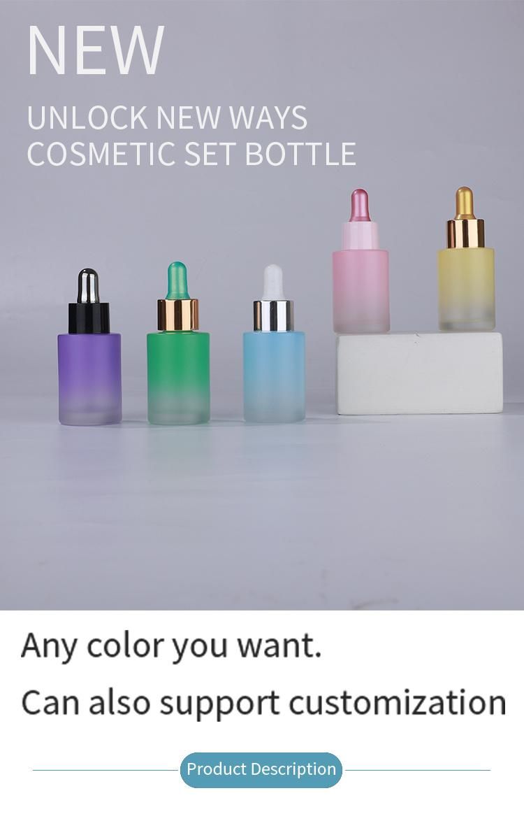 Matt Cosmetic 30ml Flat Shoulder Frosted Colorful Glass Dropper Bottle for Essential Oil