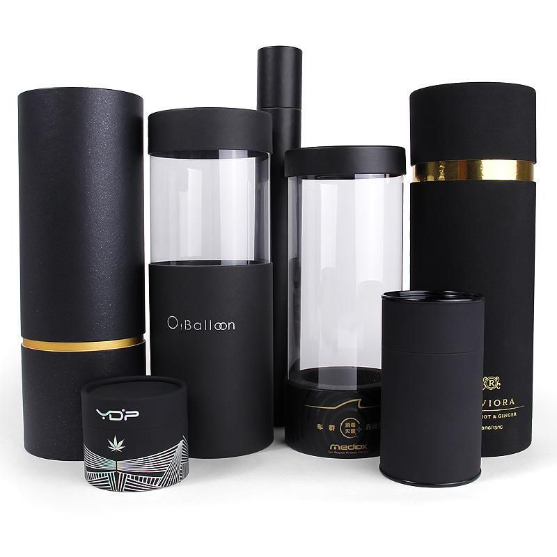 High Quality Custom Logo Black Gift Box Packaging Cardboard Cylinder Paper Tube