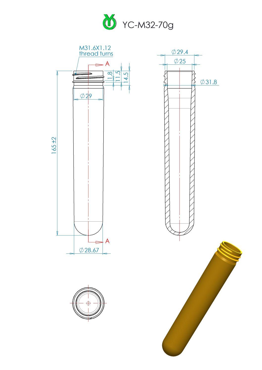 32mm 70g Pet Preform for Plastic Bottle Costmetic Packaging Perfume Bottle Shampoo Water Bottles China Wholesale