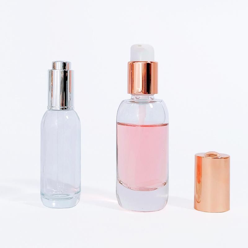 Custom Facial Skincare Essential Oil Cosmetic Serum Glass Dropper Bottle with Sliver Gold Push Button Caps
