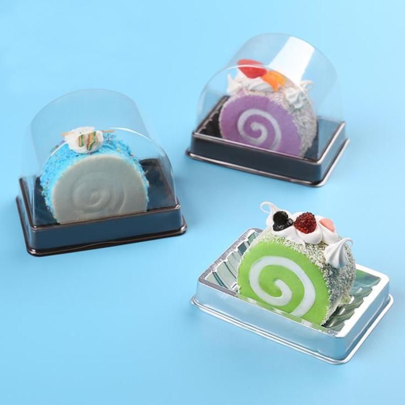 Wholesale Plastic Mini Clear Dessert Swiss Roll Cake Box Packaging