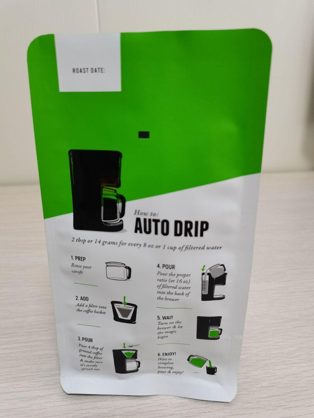 Factory Supply Flat Bottom Side Gusset Coffee Bag with Valve an Tin Tie