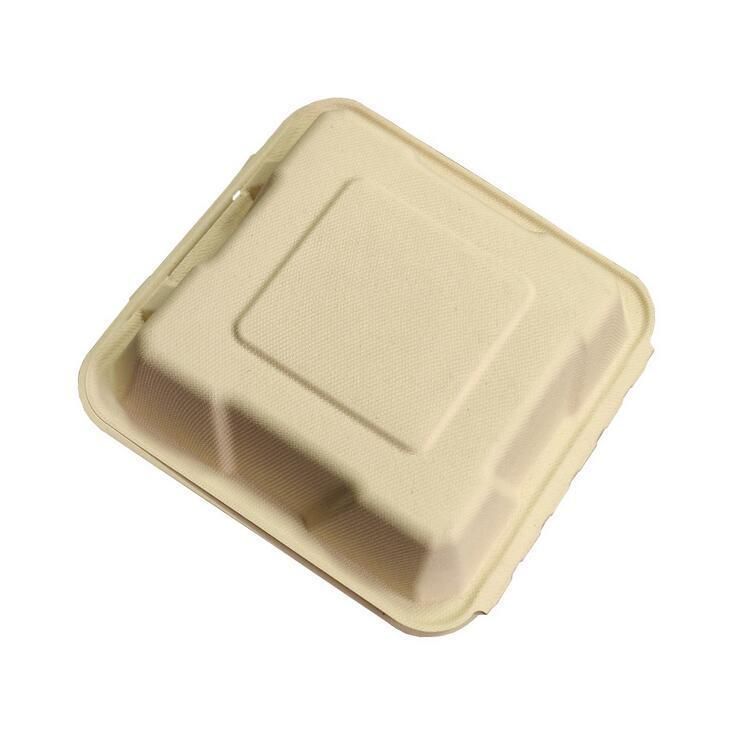 Disposable Eco Microwavable 6*6 8*8 9*9 Inch Restaurant Carryout Lunch Meal Takeout Storage Food Container Boxes 450ml 1200ml Bagasse Sugarcane Pulp Tableware