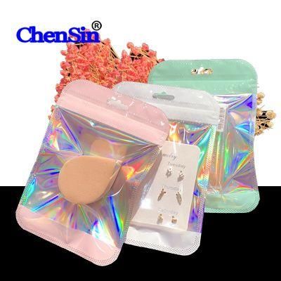 Holographic Film Plastic Bag White Bag Cosmetic Zipper Bags