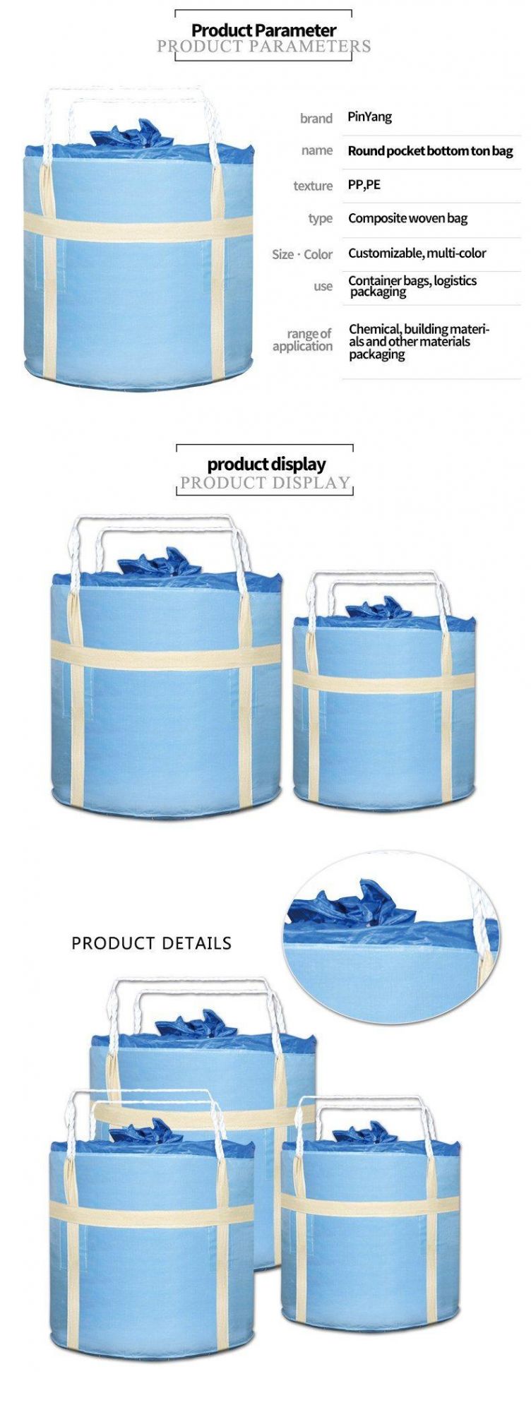 High Quality Big Container Bags Bulk Bag FIBC Jumbo Bag Ton Bag for Fram