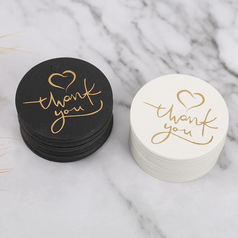 Black and White Logo Bronzed Round Thank You Card/Tag for Packing