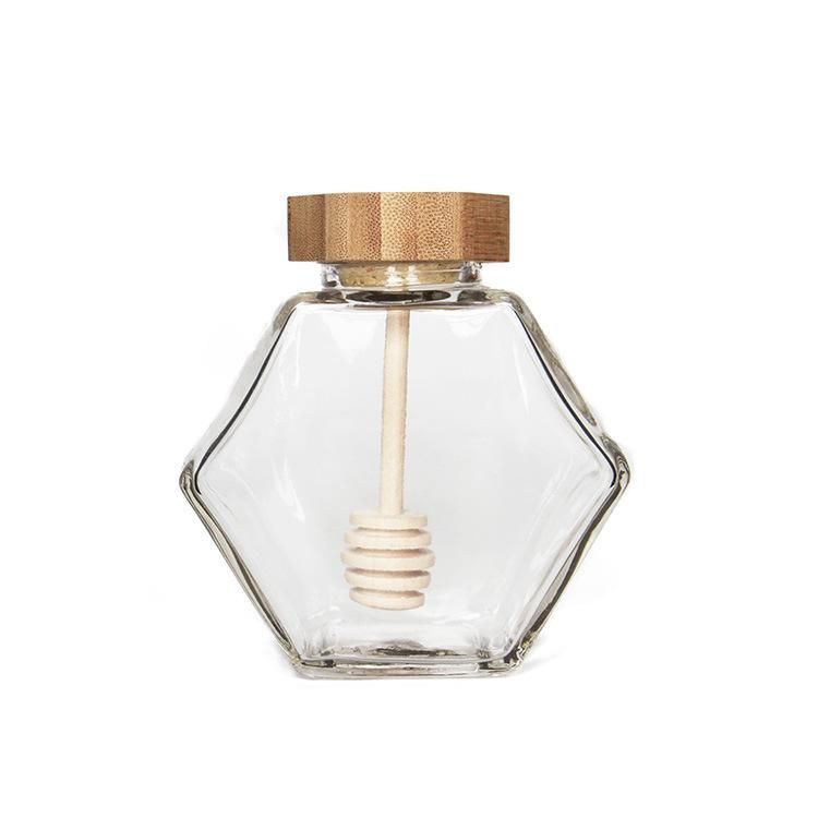 Clear Glass Honey Jar Pot with Dipper and Lid Cover 380ml