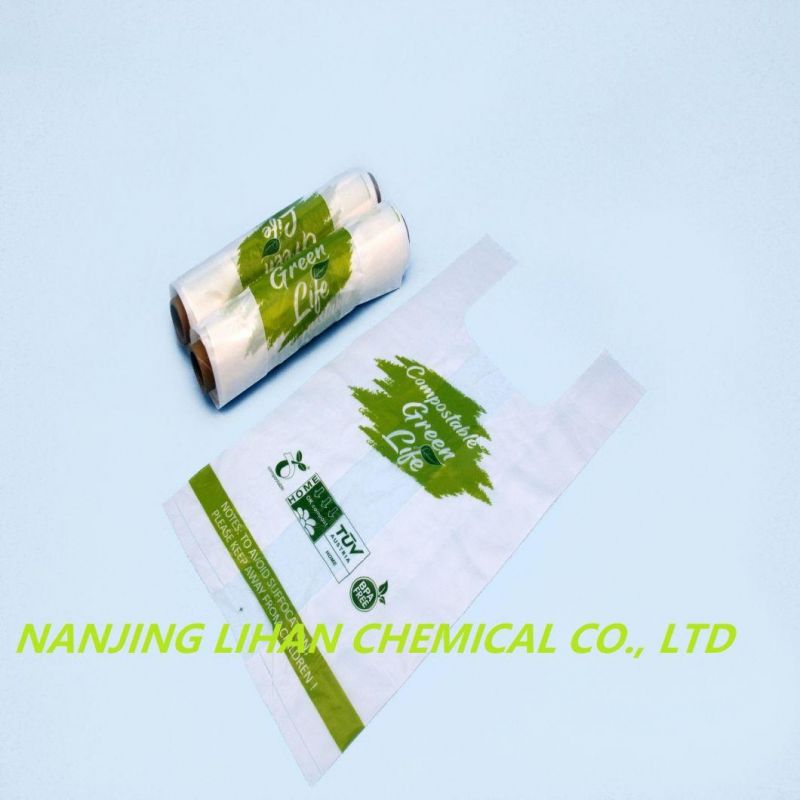 Custom Print Logo Cornstarch Plastic Shopping Carry Bag Eco Supermarket Plastic Handbag Bioplastic T-Shirt Bag