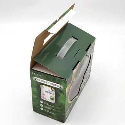 China Manufacturer Custom OEM Logo Printed Milk Power Coffee Fruit Juice Gift Packaging Paper Carton Box with PVC Window Plastic Handle