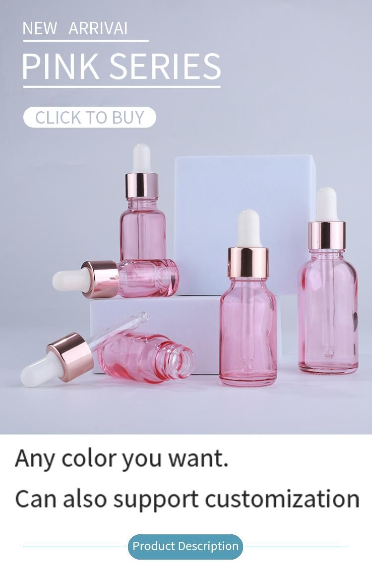 in Stock Hot Sales 30ml Cherry Pink Glass Dropper Bottle with Rose Gold Dropper for Essential Oil Serum