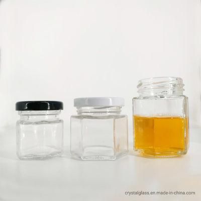 Wholesale Cheap Hexagon Food Storage Empty Honey Bee Glass Jar for Canning with Metal Lid