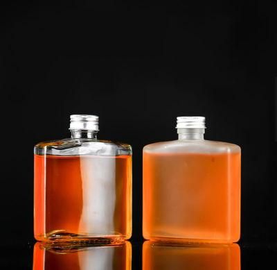 100ml Small Capacity Clear or Frosted Square Glass Flat Flask Wine Bottle with Screw Lids