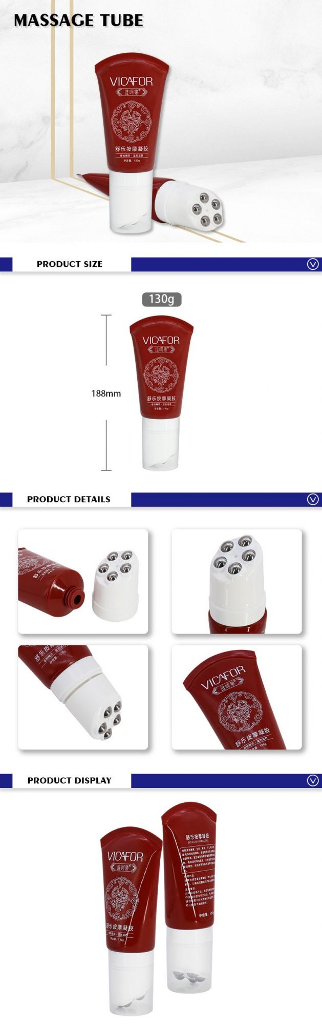 5PCS Metal Roller Tubes Massager Container Squeeze Plastic Massage Gel Cosmetic Tube
