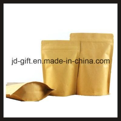 Wholesales Aluminum Kraft Paper Standing Ziplock Food Packaging Bags for Candy, Seeds, Spice, Tea, Dry Food (17*24+4cm)