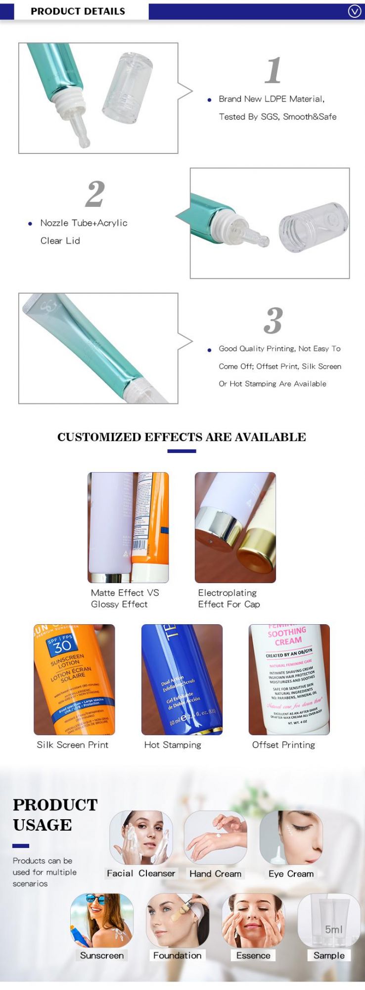 20ml Eye Cream Dropper Tube Cosmetic Packaging Tubes