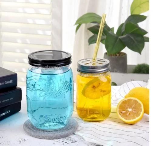 16oz Clear Glass Mason Drinking Mug with Logo Printed