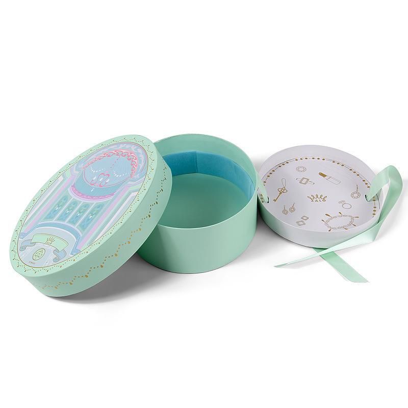 Big Size Luxury Printed Oval Gift Box Packaging Cosmetics Paper Tube with Ribbon Handle