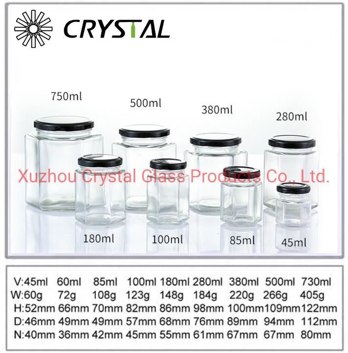 16 Oz Clear Hexagon Glass Jars with Screw Lids for Honey Foods Jams Spice Jars