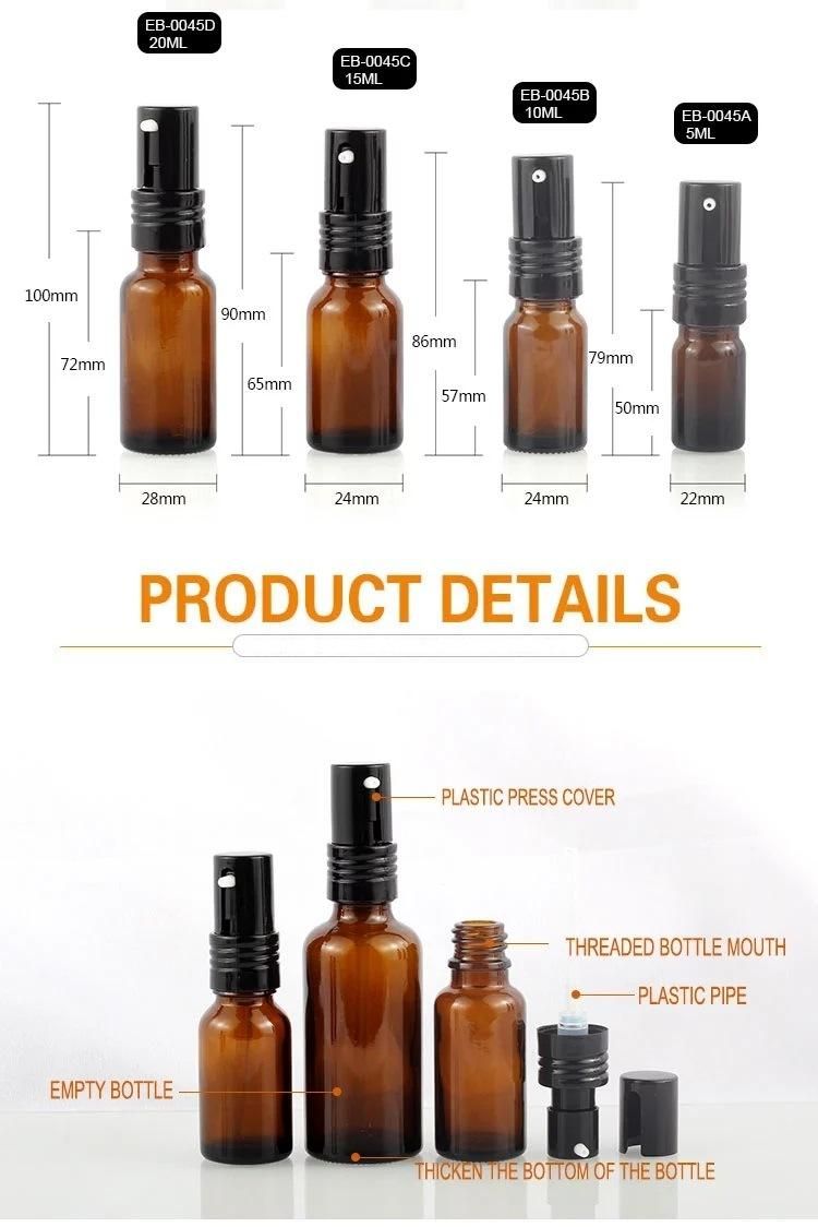 10ml 30ml 50ml 100ml Custom Packaging Cosmetics 1oz 2oz Slant Shoulder Amber Glass Bottle with Cap/Pump Spray Bottle