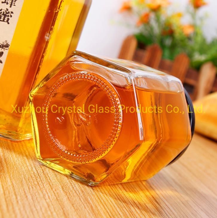 16 Oz Clear Hexagon Glass Jars with Screw Lids for Honey Foods Jams Spice Jars