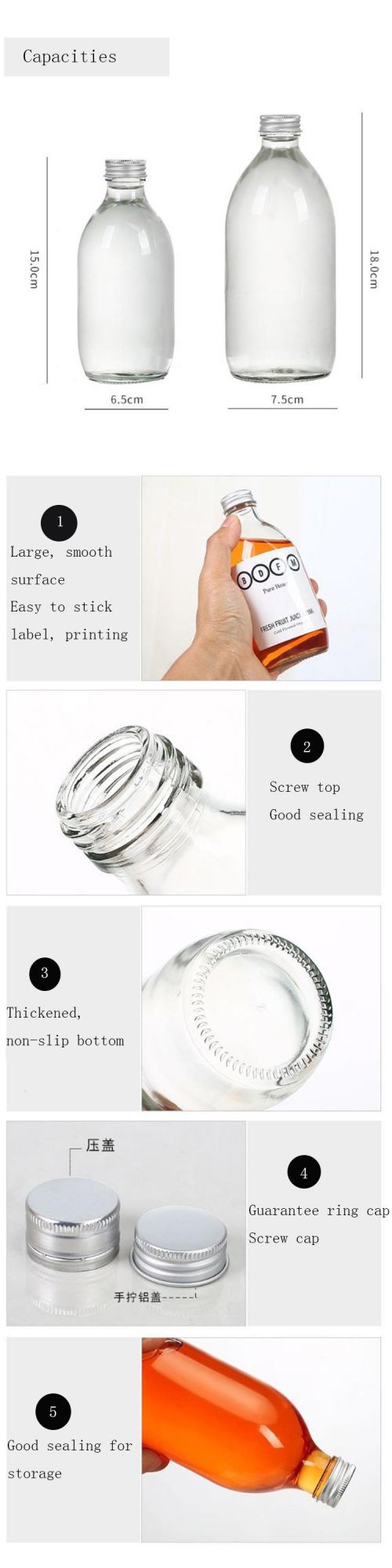 280ml 350ml 500ml Custom Logo Eco Friendly Fruit Coffee Juice Beverage Drink Glass Bottle
