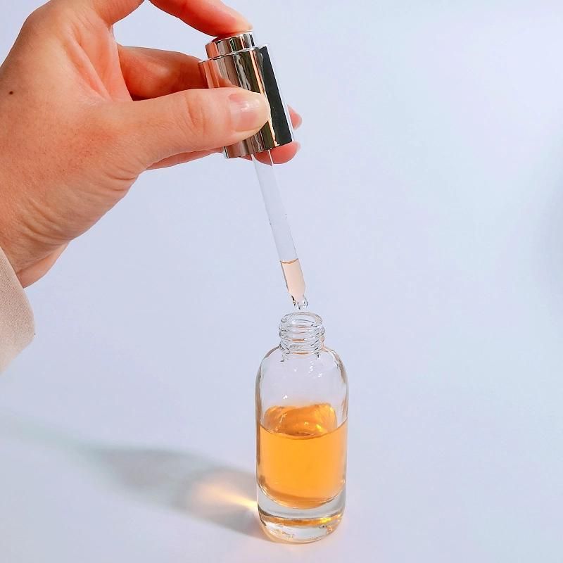 Face Skincare Cosmetic Packaging 15ml 30ml Glass Serum Essential Oil Dropper Bottle with Push Button Cap