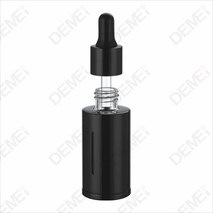 30ml 40ml Cosmetic Packaging Black Aluminum Stright Round Glass Dropper Bottles with 20mm Black Aluminum Ruber Pipette Dropper Cap