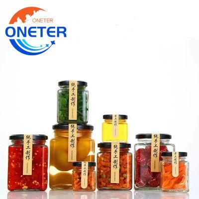 Wide Mouth 180ml 280ml 500ml 730ml Square Clear Glass Honey Jars with Metal Lid