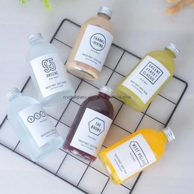 Wholesale 9oz 16oz Round Transparent and Frosted Cold Tea Water Milk Glass Bottle with Metal Caps