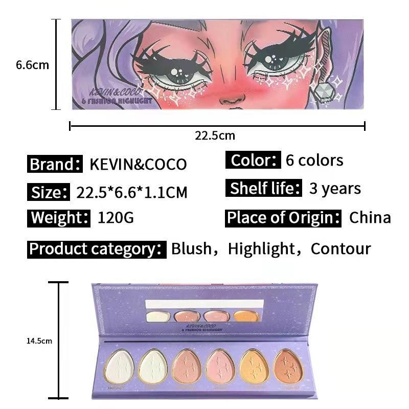 European and American E-Commerce Hot Spot Highlighter 6-Color Water Drop Combination Blush Highlighter Repair Volume