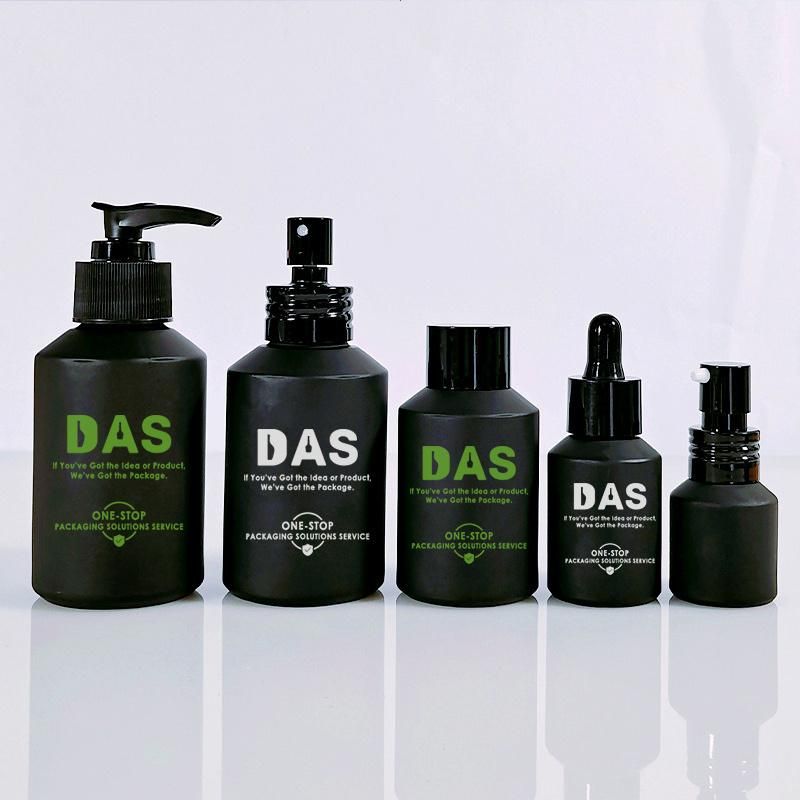 Cosmetic Packaging 15ml 30ml 60ml 100ml 120ml Matt Black Serum Dropper Cream Lotion Glass Bottle and Jars