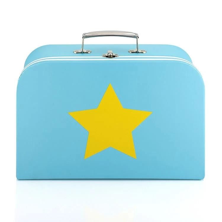 Wholesale Custom Kids Cardboard Foldable Travel Suitcase Toy Storage Box with Metal Handle