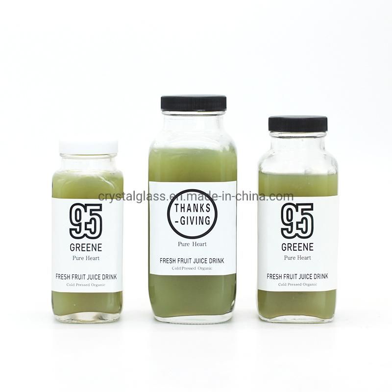 300ml 500ml French Square Glass Bottle Milk Beverage Bottle