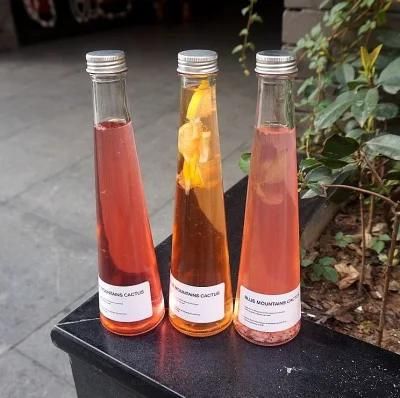 Clear Glass Bottle with Wide Bottom, for Juice, Soda Water, etc