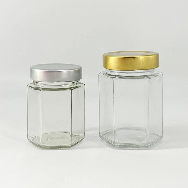 High Cap Deep Lids Square Hexagon Kitchen Spices Glass Jars 250ml Jam Jar Honey Jar