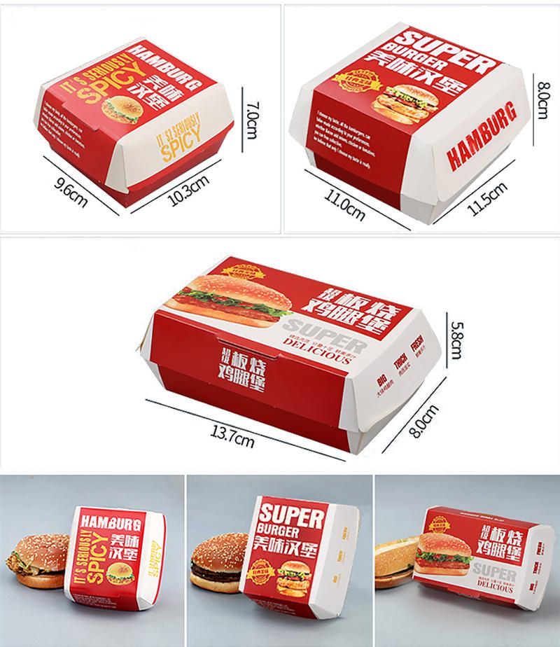Custom Printed Paper Burger Box Corrugated Craft Hamburger Takeaway Box