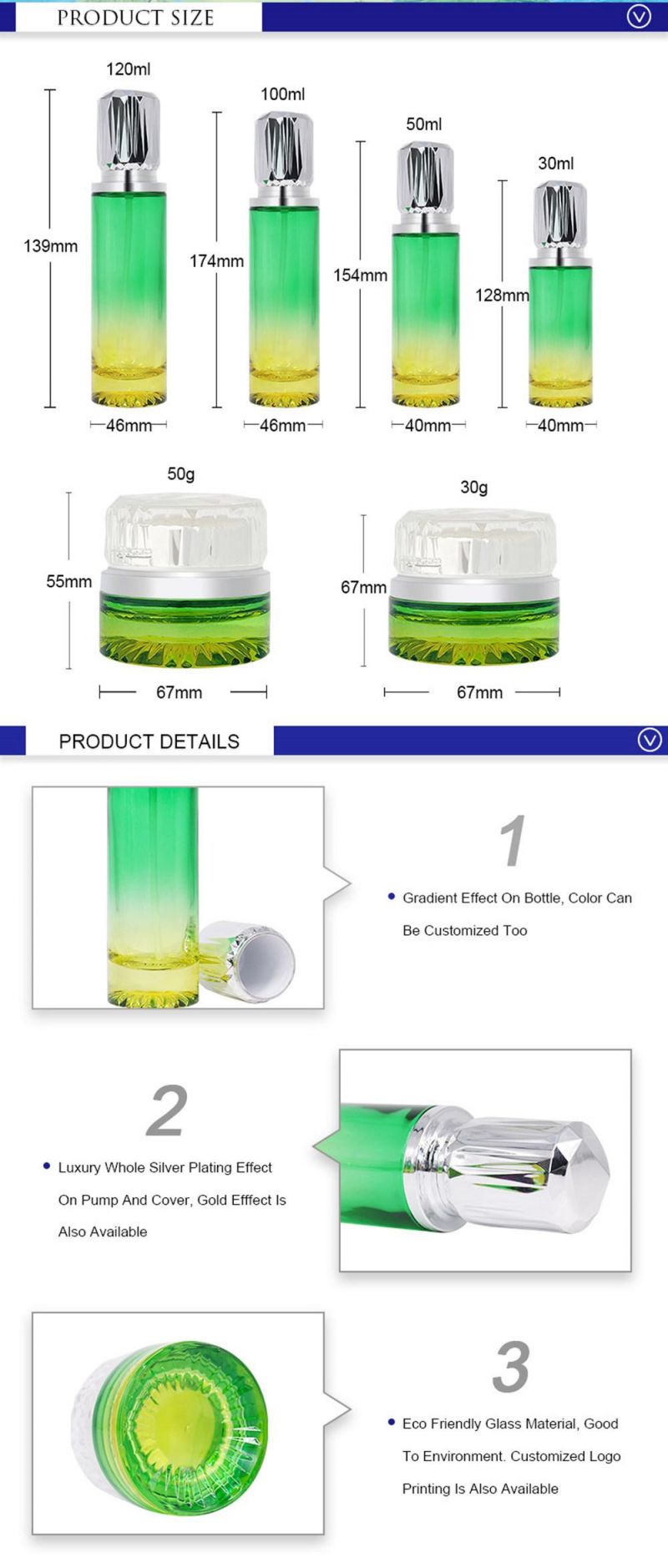 Premium Quality Glass Lotion Pump Bottles with Customized Logo Printing