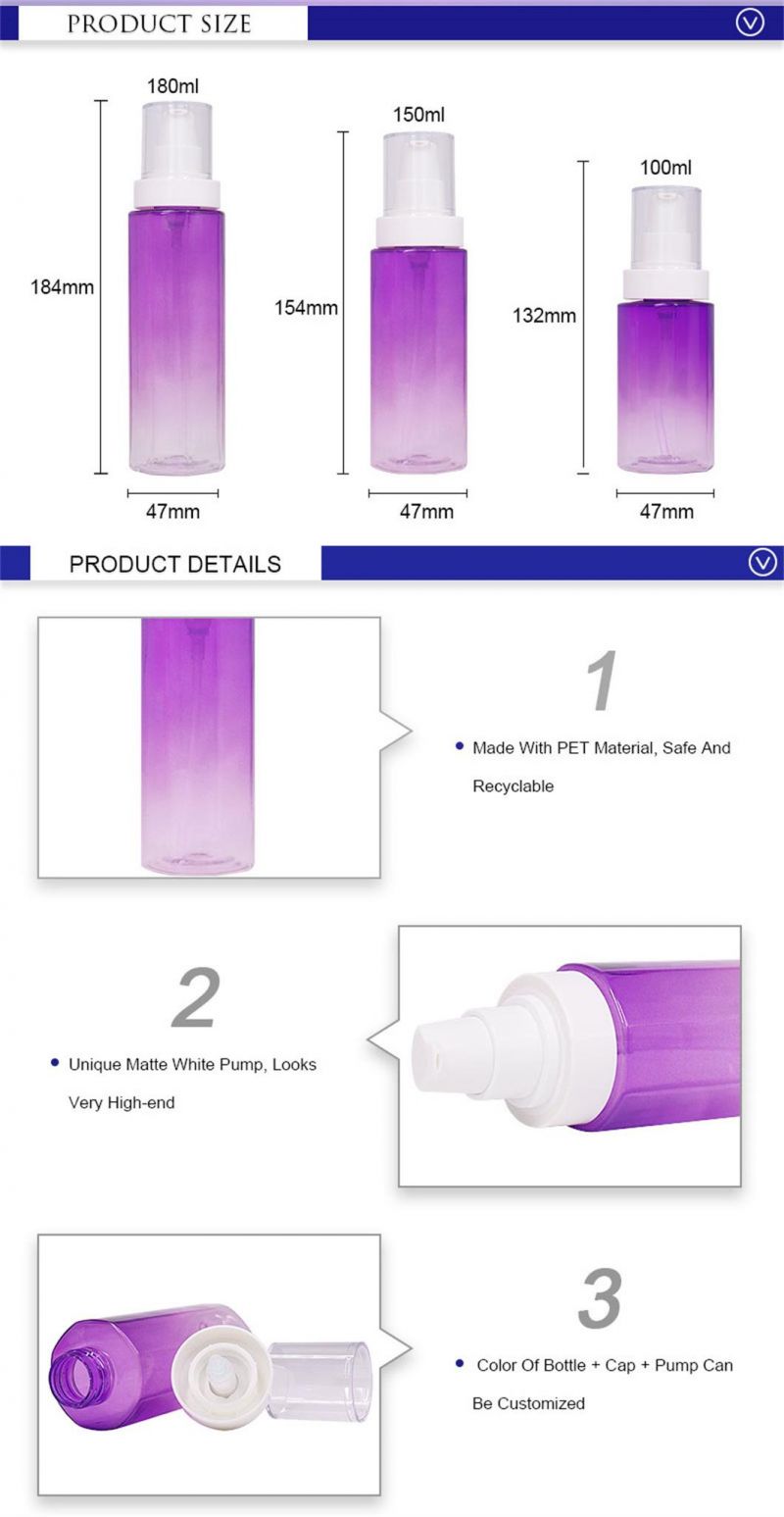 Eco Friendly Skin Care Product Custom Gradient Purple Lotion Bottle with White Pump