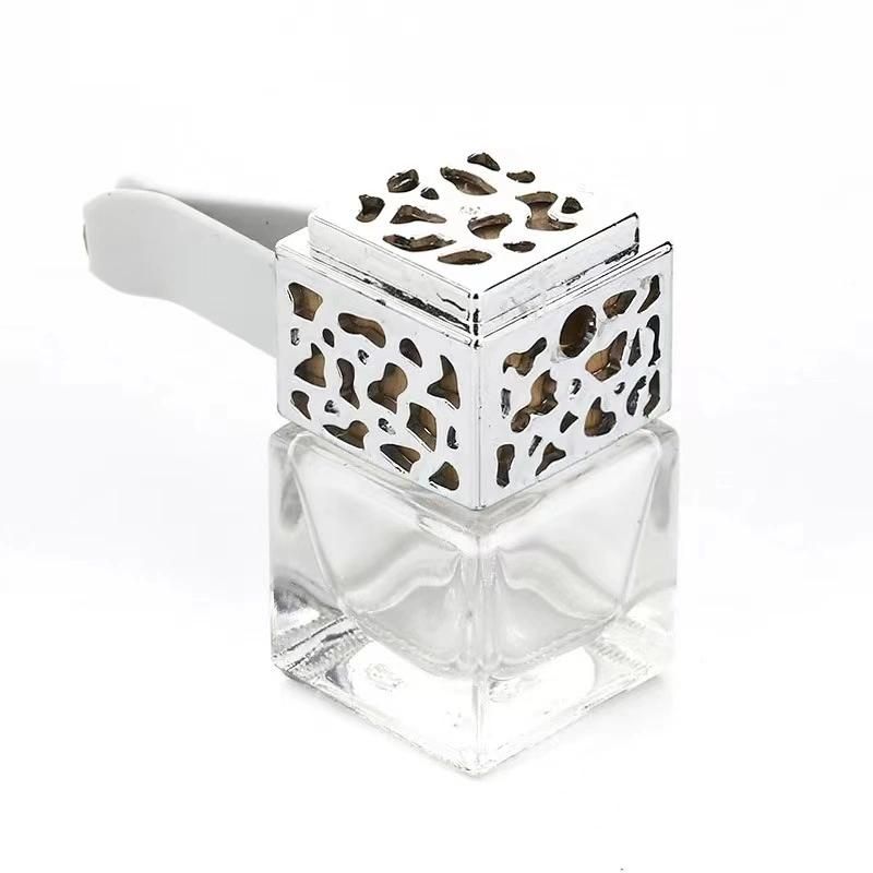 5ml 10ml Squared Shaped Car Perfume Glass Bottle Fragrance Glassware Scent Refillable Glass Case Mist Sprayer Dispensing Glass Container Aroma Dispenser Bottle